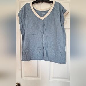 Torrid Blue and White V-Neck Short Sleeve Top